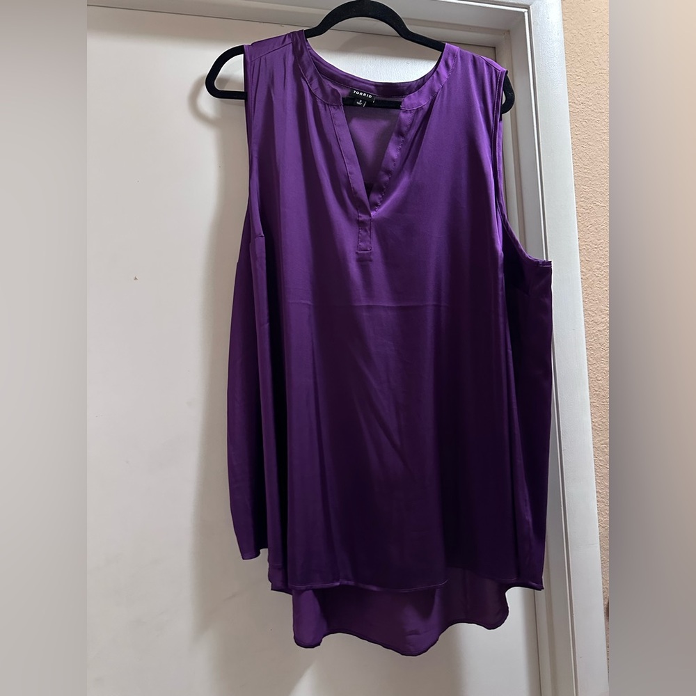 Torrid Purple Satin Asymmetrical Sleeveless Blouse